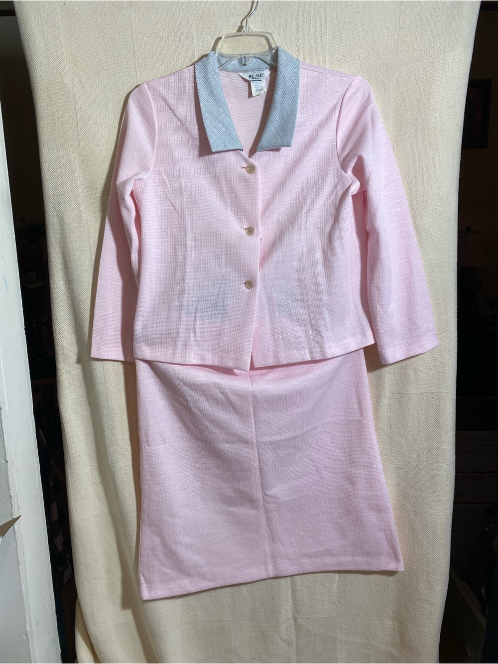 Vintage Blair Classic Pink & Gray Two-Piece Jacket & Skirt Set